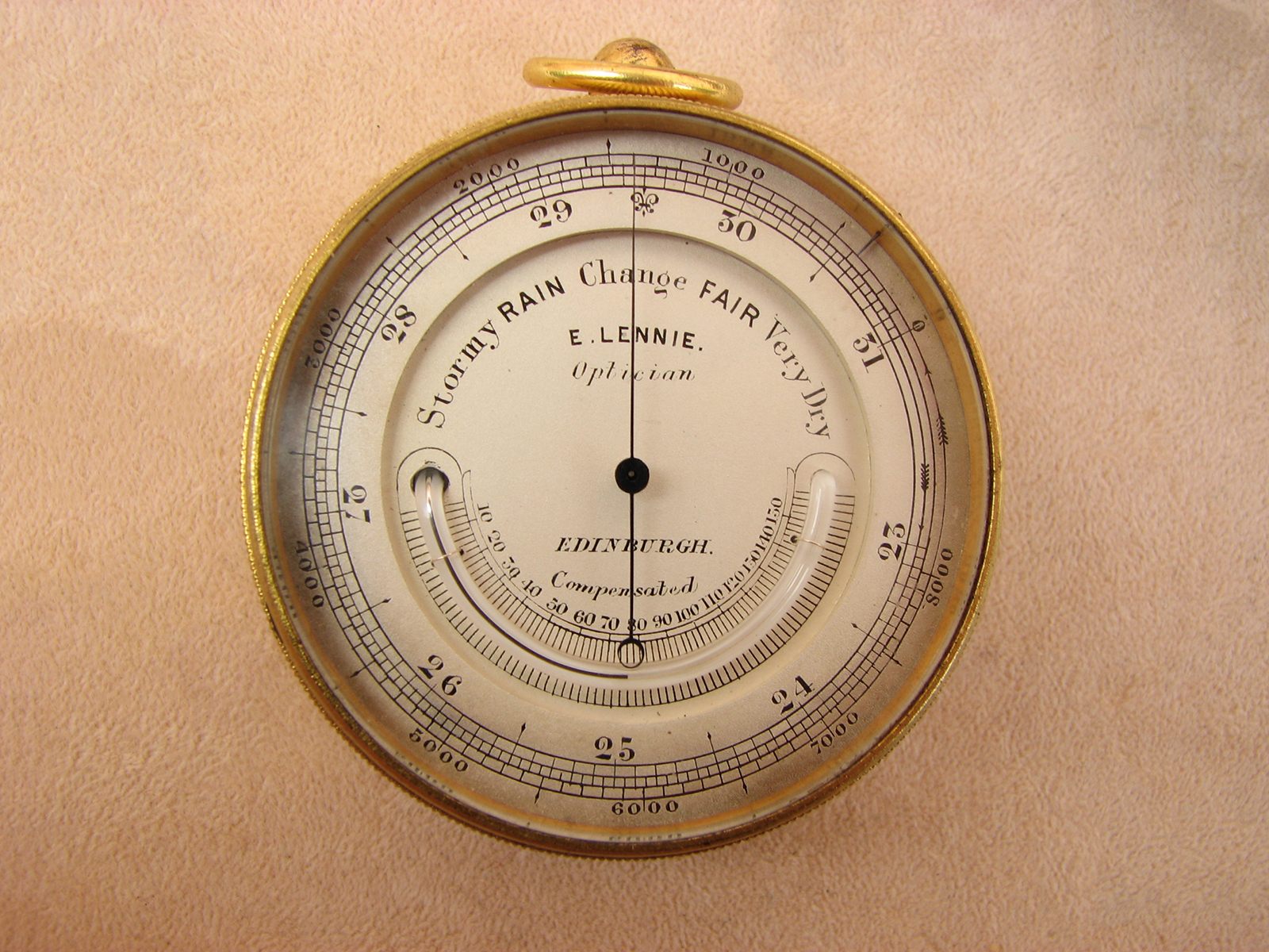 E. Lennie Victorian pocket barometer compendium, with Christmas 1881 inscription